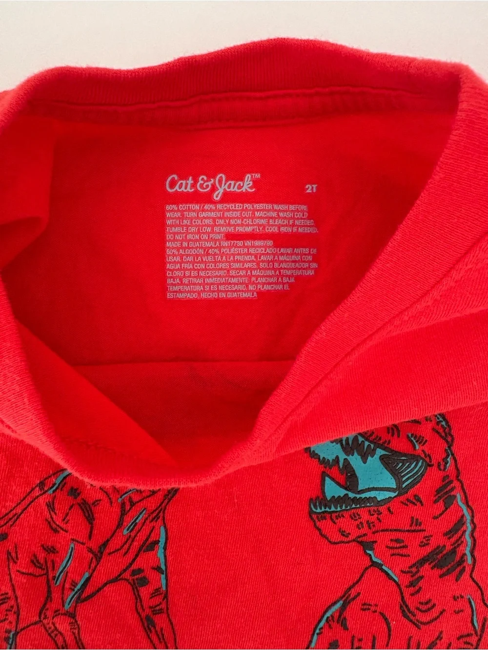 Cat & Jack Kids Short Sleeve Tees - Black & Red Dinosaur and Jack Designs 2T